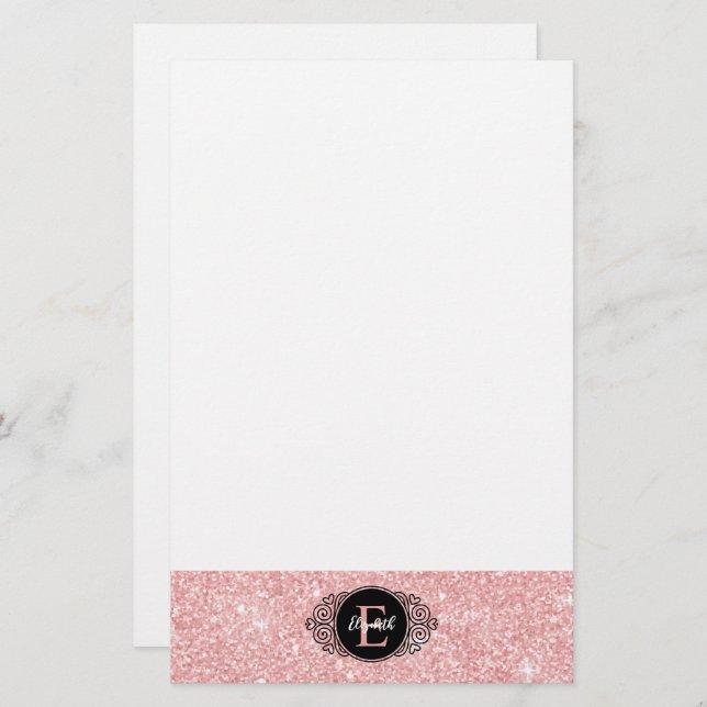 Pink Glitzer Sparkle Monogram Personal Briefpapier (Vorne/Hinten)