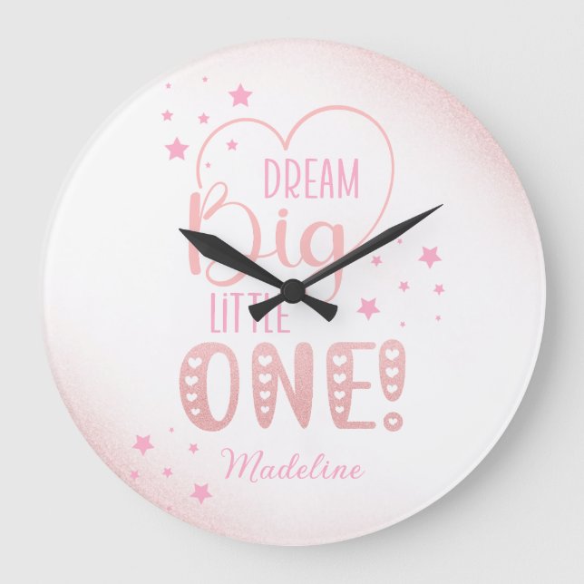 Pink Glitzer Starry Dream Big Little One Heart Große Wanduhr (Vorderseite)