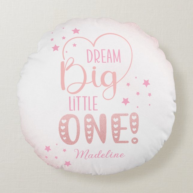 Pink Glitzer Starry Dream Big Little One Heart Rundes Kissen (Vorderseite)