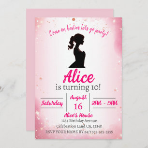 Pink Glitzer Theme Doll Geburtstag Einladung