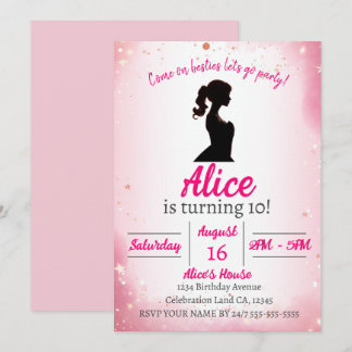 Pink Glitzer Theme Doll Geburtstag Einladung