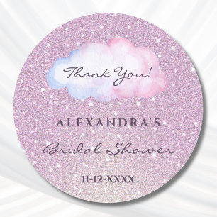 Pink Glitzer Trendy Cloud Brautparty Vielen Dank Runder Aufkleber