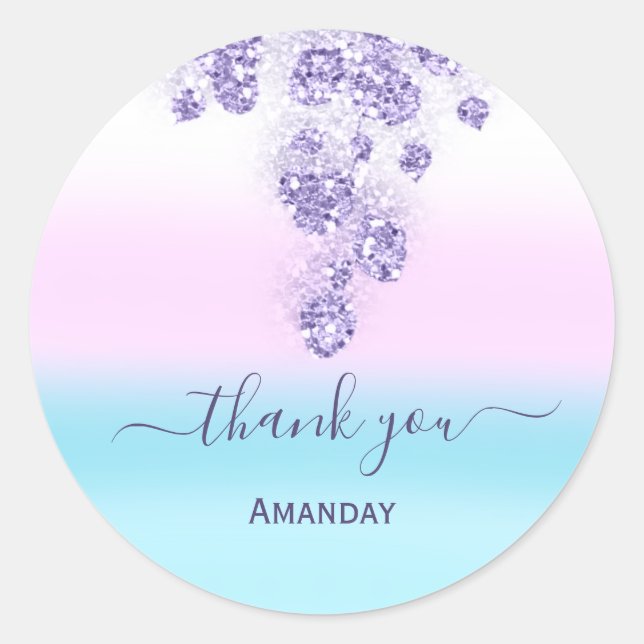 Pink Glitzer Tropfen Bridal Sweet16. Dankeschön Bl Runder Aufkleber (Vorderseite)