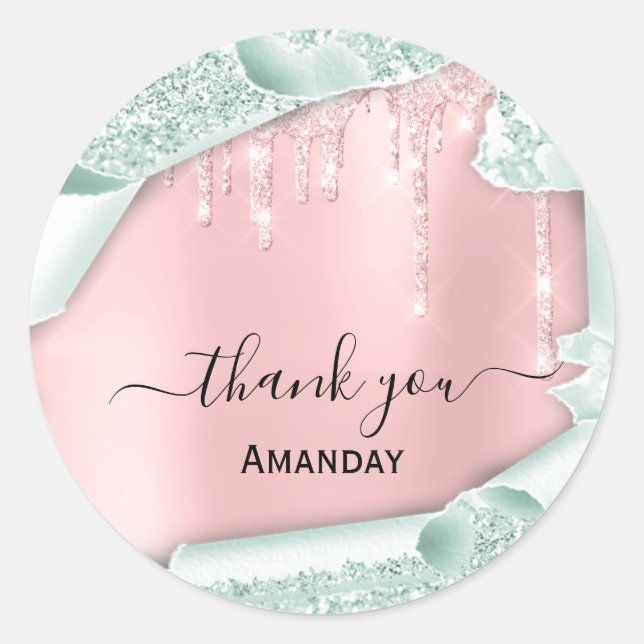 Pink Glitzer Tropfen Bridal Sweet16. Dankeschön Mi Runder Aufkleber (Vorderseite)