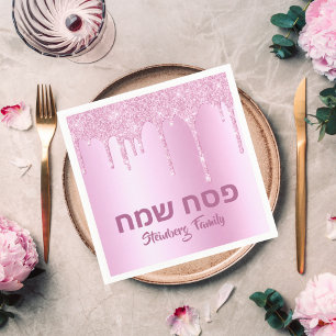 Pink Glitzer Tropfen Happy Pessach Serviette