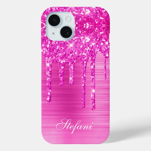 Pink Glitzer Tropfen Hot Pink Foil Glam Girl Case-Mate iPhone Hülle (Rückseite)