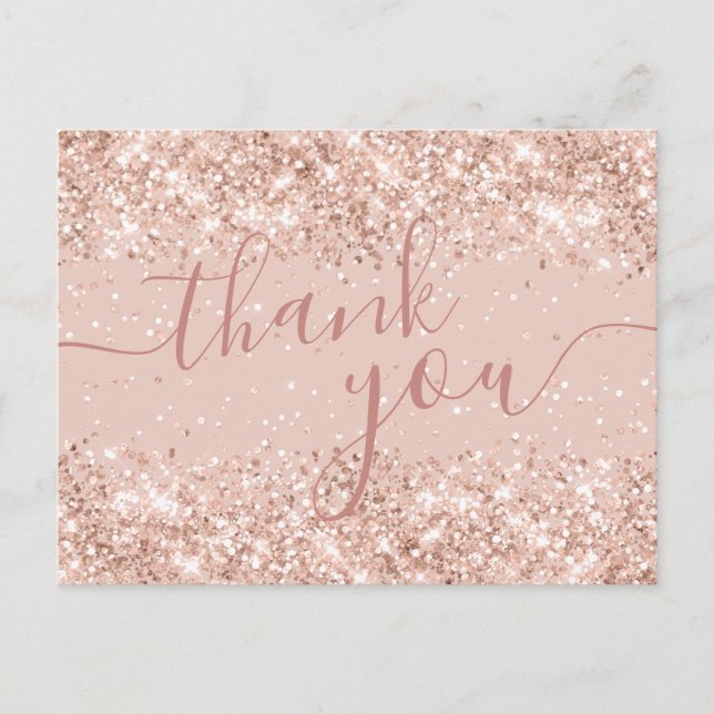 Pink Glitzer Wedding Danke Postcard Postkarte (Vorderseite)