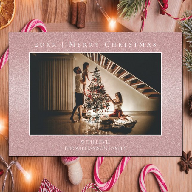 Pink Glitzer Weihnachts-Fotokarte Feiertagskarte (Pink Glitter Christmas Photo Card)