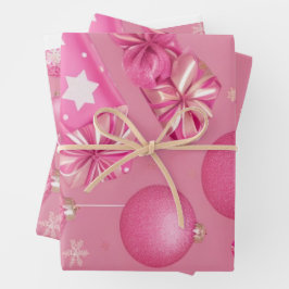 Pink Glitzer Weihnachtsball Geschenkpapier Set