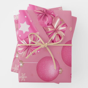Pink Glitzer Weihnachtsball Geschenkpapier Set