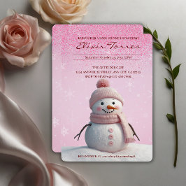 Pink Glitzer Winter Snowman Babydusche Einladung