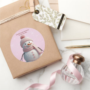 Pink Glitzer Winter Snowman Babydusche Runder Aufkleber