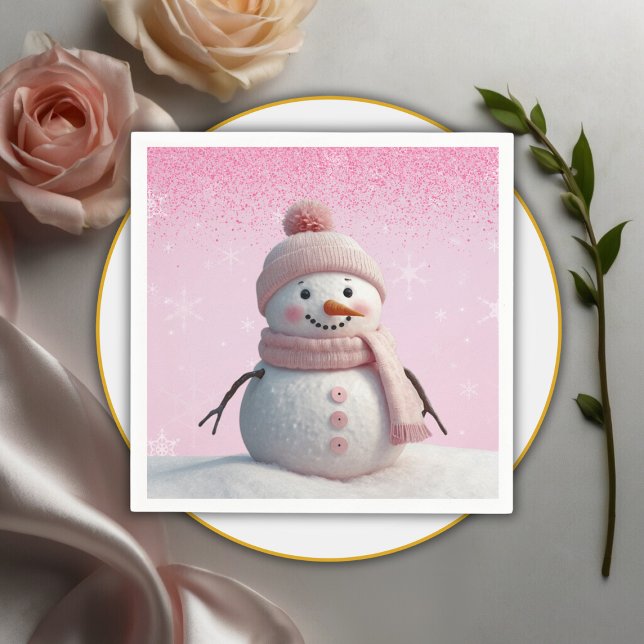 Pink Glitzer Winter Snowman Babydusche Serviette (Von Creator hochgeladen)