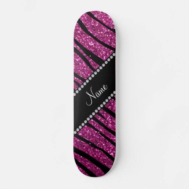 Pink Glitzer zebra streifen Skateboard (Vorderseite)