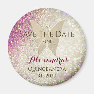 Pink Glitzern Butterfly Quinceñera Magnet