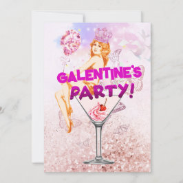 Pink Glitzy Glamour Galentine's Day Party Karte