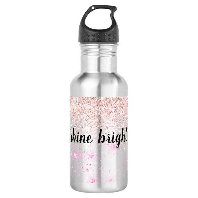Pink Glitzy Glitzer Hearts Edelstahlflasche (Vorderseite)