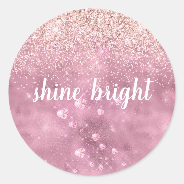 Pink Glitzy Glitzer Hearts Runder Aufkleber (Vorderseite)