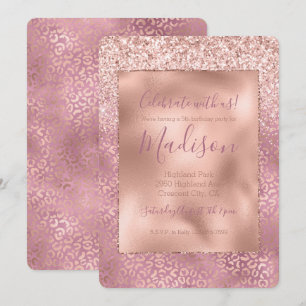 Pink Glitzy Glitzer Leopard Print Einladung