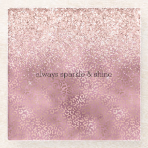 Pink Glitzy Glitzer Leopard Print Glasuntersetzer
