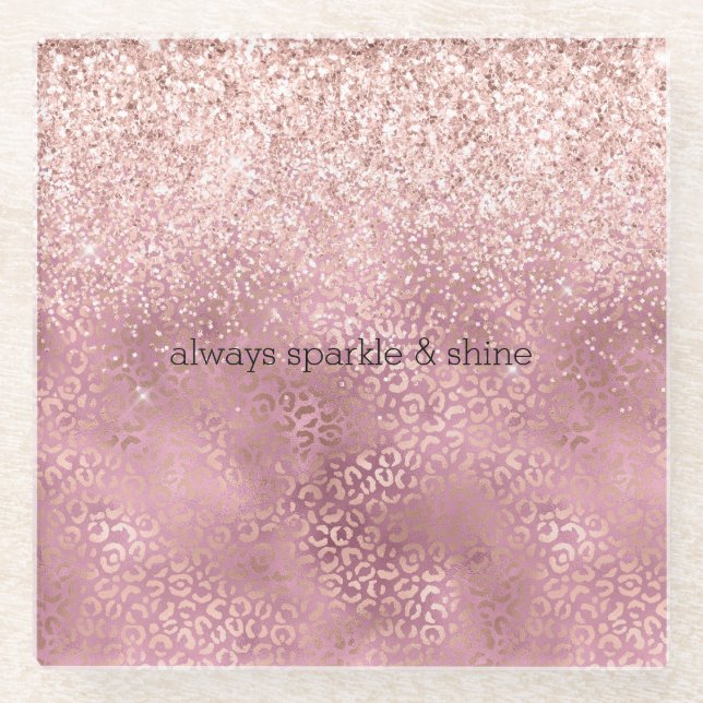 Pink Glitzy Glitzer Leopard Print Glasuntersetzer (Vorderseite)