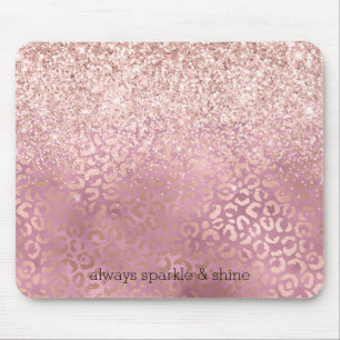 Pink Glitzy Glitzer Leopard Print Mousepad