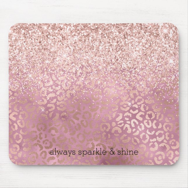 Pink Glitzy Glitzer Leopard Print Mousepad (Vorne)