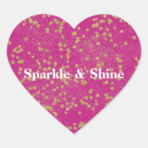 Pink Glitzy Gold Sparkle Confetti Dots Herz-Aufkleber