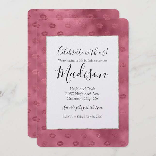 Pink Glitzy Lips Einladung (Vorne/Hinten)