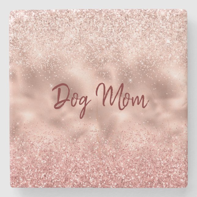 Pink Glitzy Sparkle Glitzer Dog Mama Steinuntersetzer (Vorderseite)