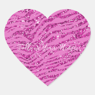 Pink Glitzy Sparkle Glitzer Zebra Print Herz-Aufkleber