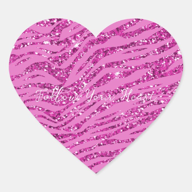 Pink Glitzy Sparkle Glitzer Zebra Print Herz-Aufkleber (Vorderseite)