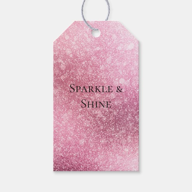Pink Glitzy Sparkle Personalisiert Geschenkanhänger (Vorderseite)