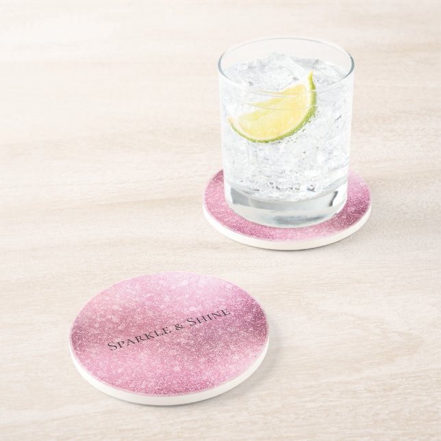 Pink Glitzy Sparkle Personalisiert Getränkeuntersetzer (Seite)
