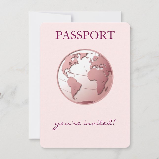Pink Globe Passport Travel Baby Shower Einladung (Vorderseite)