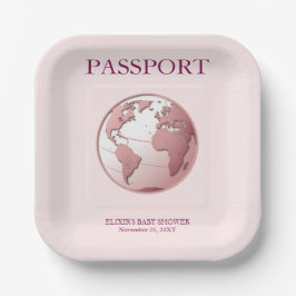 Pink Globe Passport Travel Baby Shower Pappteller