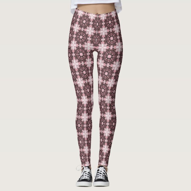 Pink Glow Geometric Batik Fusion Leggings (Vorderseite)