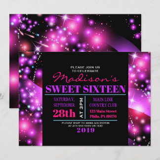 PINK GLOWING STARS 16 . Geburtstag 16 Einladung