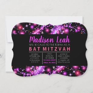 PINK GLOWING STARS Bat Mitzvah Einladung
