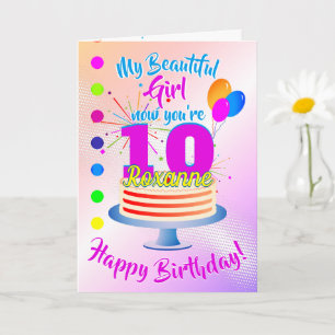 PINK Glücklicher 10. Geburtstag Editierbar Karte