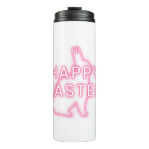 Pink glückliches Osterzeichen mit sonniger Neonlic Thermosbecher