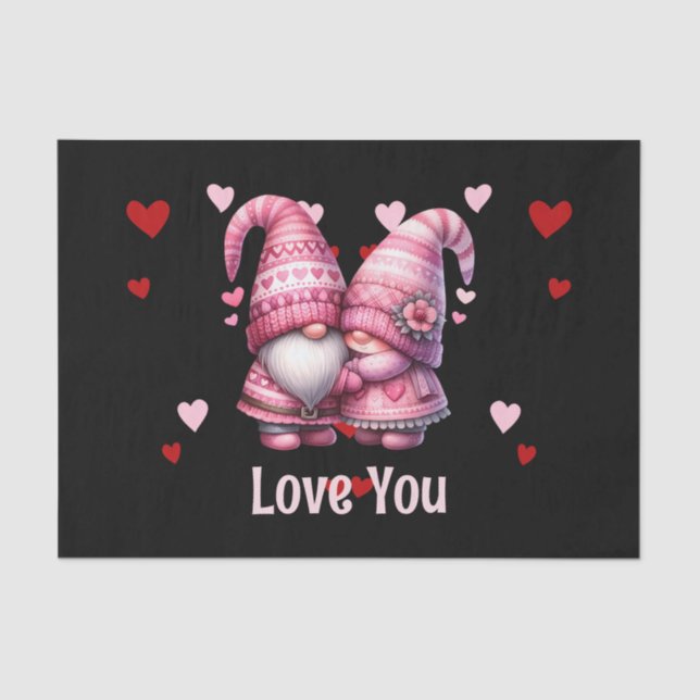 Pink Gnome Valentine Couple Seidenpapier (Vorderseite)