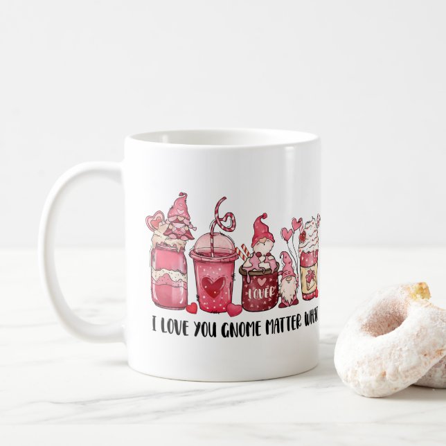 PINK GNOMES COFFEE CUPS VALENTINE'S DAY TASSE (Mit Donut)