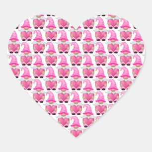 Pink Gnomes Hearts Woodland Skandinavien Niedlich Herz-Aufkleber