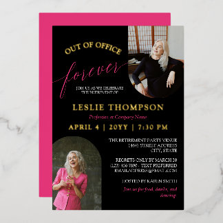 Pink Gold 2 Photos Out of Office Retirement Party Folieneinladung