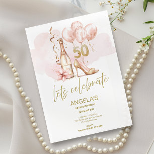 Pink & Gold 50. Geburtstag, Champagner & Heels Einladung
