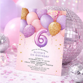 Pink Gold 6. Geburtstagseinladung für Mädchen Einladung