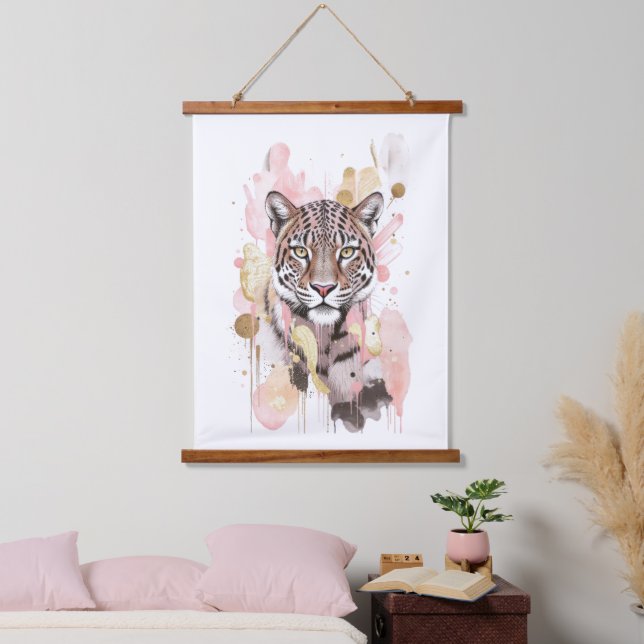 Pink Gold Abstract Leopard Cheetah Print Wall Art Wandteppich Mit Holzrahmen (Schlafzimmer)