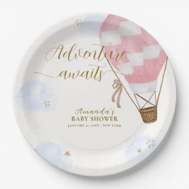 Pink Gold Adventure Hot Air Ballon Babydusche Pappteller