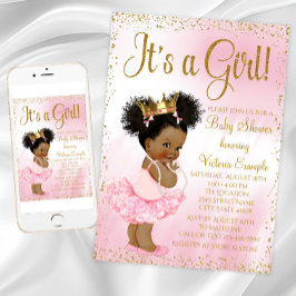 Pink Gold African American Princess Baby Dusche Einladung